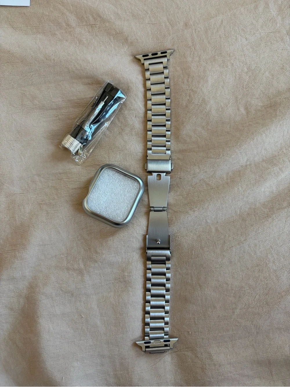 Stainless Steel Link Watch Band with Adapter - Silver